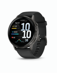 Garmin Venu® 4, 45mm, Advanced Health and Fitness GPS Smartwatch, Bright and Colorful Display, Built-in Flashlight, 12 Days of Battery Life, Slate with Black Silicone Band