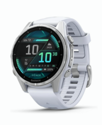 Garmin f?nix® 8 – 43mm, AMOLED, Premium Multisport GPS Smartwatch, Long-Lasting Battery Life, Dive-Rated, Built-in LED Flashlight, Silver with Whitestone Band from SKANDA INTERNATIONAL FZ LLE