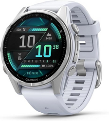 Garmin f?nix® 8 – 43mm, AMOLED, Premium Multisport GPS Smartwatch, Long-Lasting Battery Life, Dive-Rated, Built-in LED Flashlight, Silver with Whitestone Band from SKANDA INTERNATIONAL FZ LLE