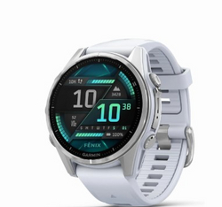 Garmin f?nix® 8 – 43mm, AMOLED, Premium Multisport GPS Smartwatch, Long-Lasting Battery Life, Dive-Rated, Built-in LED Flashlight, Silver with Whitestone Band from SKANDA INTERNATIONAL FZ LLE