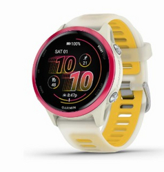 Garmin® Forerunner® 570, 42mm, Advanced GPS Running and Triathlon Smartwatch, AMOLED Display, Training and Recovery Features, Raspberry Aluminum with Translucent Bone/Mango Band from SKANDA INTERNATIONAL FZ LLE