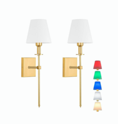 Brightown Battery Operated Wall Sconces Set of 2, Cordless Wall Lights with Rechargeable Bulbs and Remote, 12 Lighting Colors and Dimmable, Battery Powered Wall Lights for Bedroom Living Room, Gold from SKANDA INTERNATIONAL FZ LLE
