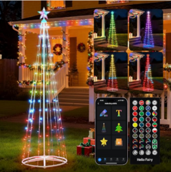 Brightown Smart Christmas Cone Tree LED Light, 12FT 443 LED Music Sync with Remote APP and Local Control, Pattern and Text Displayable, 16 Million Colors Light Show Tree for Indoor Outdoor Decorations from SKANDA INTERNATIONAL FZ LLE