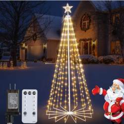 LED Christmas Cone Tree Light with Star Topper, 6ft 265 LED Outdoor Lightshow Christmas Tree with 8 Modes Timer Remote, Dimmable Artificial Tree for Porch Yard Patio Indoor Decorations, Warm White from SKANDA INTERNATIONAL FZ LLE