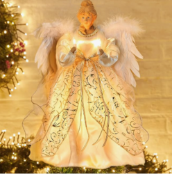 Christmas Angel Tree Topper with Feather Wings, Plug in Christmas Tree Ornament for Indoor Office Xmas New Year Holiday Tree Decoration from SKANDA INTERNATIONAL FZ LLE