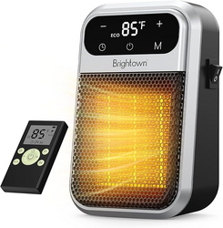 Brightown 800W Plug in Heater with Remote - Outlet Space Heater with Touch LED Display, Small Electric Wall Heaters for Indoor Use with Adjustable Thermostat and 12H Timer for Home Bedroom Office from SKANDA INTERNATIONAL FZ LLE