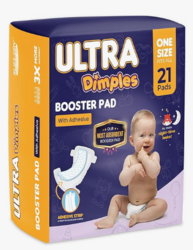 Dimples Booster Pads, Baby Diaper Doubler Inserts with Adhesive - 1 Size Fits All Diapers - Boosts Absorbency - No More leaks for Overnight, Travel, Nighttime or Anytime 21 Count from SKANDA INTERNATIONAL FZ LLE