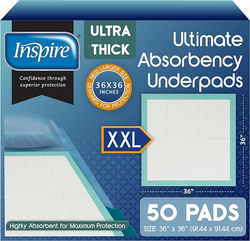 Inspire Extra Large Super Absorbent Disposable Bed Pads for Chronic Incontinence Ultra Thick and Absorbent Bed Pads Disposable Adult | Pee Pads for Adults (36" X 36" Pack of 50) from SKANDA INTERNATIONAL FZ LLE