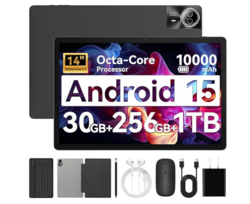 Tablet?14 inch Android 15 Tablet?30GB RAM 256GB ROM?1920 * 1200 IPS FHD?10000mAh 30W Fast Charging?Octa-core Processor?Wi-Fi 6, BT 5.4?Dual Camera with Keyboard?Mouse?Stylus?Case?Headphone from SKANDA INTERNATIONAL FZ LLE