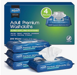 Inspire Adult Wet Wipes, Wash Cloths | Adult Wipes for Incontinence & Cleansing for Elderly, 8"x12" (200 count) from SKANDA INTERNATIONAL FZ LLE