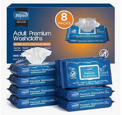 Inspire Adult Wet Wipes, Wash Cloths, Incontinence & Cleansing for Elderly Extra Large, 8"x12" (Pack of 8) from SKANDA INTERNATIONAL FZ LLE