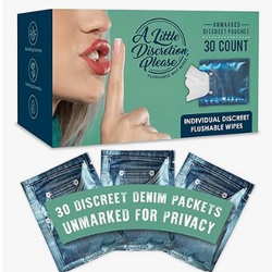 Inspire A Little Discretion, Please, Individually Wrapped Flushable Wipes For Adults in Discreet Unmarked Packaging, Unscented, Septic and Sewer Safe, Travel Friendly, Biodegradable (30 Ct) from SKANDA INTERNATIONAL FZ LLE