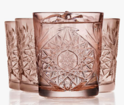 Libbey Hobstar Double Old Fashioned Glasses,Rose Colored Cut Glass Drinking Glasses Set of 4, Durable, Vintage Whiskey Glasses for Cocktail, Drinks