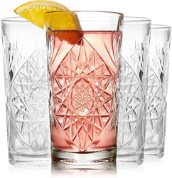 Libbey Hobstar Cooler Glasses, Cut Glass Drinking Glasses Set of 4, Hi-Ball Textured Drinking Glasses, 16 oz Cocktail Glass Set for Soda, Mixed Drinks from SKANDA INTERNATIONAL FZ LLE