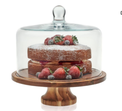 Libbey Acacia Wood Cake Stand with Lid, Footed Round Cake Container, Ball Top Handle Covered Cake Stand, Durable Glass Dome Cover from SKANDA INTERNATIONAL FZ LLE