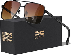 LUENX Polarized Square Aviator Sunglasses for Men,Trendy Retro Oversized Rectangular Frame UV400 Protection from SKANDA INTERNATIONAL FZ LLE