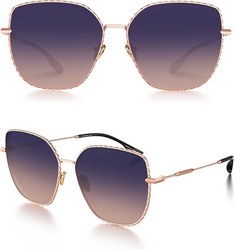 LUENX Trendy Square Oversized Women Aviator Sunglasses - Polygon Flat Three dimensional Rhombic Loop Wire Rose Gold Frame PC Gradient Lens from SKANDA INTERNATIONAL FZ LLE