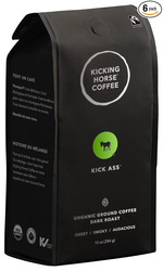 Kicking Horse Coffee Kick Ass, Dark Roast, Ground, Certified Organic, Fairtrade, Kosher, Black, 284 g, Pack of 6