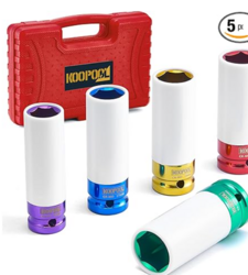 1/2" Drive 5pc Impact Lug Nut Socket Set, Metric 15-17-19-21-22 mm, Thin Wall with Colored Covers, Wheel Lug Nuts Socket with Protective Sleeve and Insert Prevent Damage to Rims (Red? from SKANDA INTERNATIONAL FZ LLE