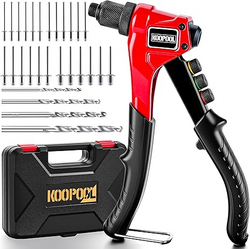 Rivet Gun Kit, Adjustable Stroke Design Manual Pop Rivet Tool with 200 Rivets and 4 Drill Bits, 4 Tool-Free Rivet Heads, Heavy-Duty Hand Riveter with Sturdy Case for Metal, Plastic, Leather from SKANDA INTERNATIONAL FZ LLE