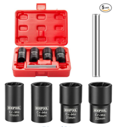 Twist Socket Set 5 Pcs Lug Nut Remover, Bolt Nut Extractor Set, Metric 17-22mm Wheel Lock Removal Kit with Drift Punch Nut Removal Bar from SKANDA INTERNATIONAL FZ LLE
