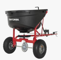 Craftsman CMXGZBF7124571, 110lb Capacity Tow-Behind Lawn Broadcast Spreader, Approximately Coverage of 1/3rd Acre (17,500 sq. ft.), 10-Ft Spread Width, Steel Rod Flow Control, Universal Hitch from SKANDA INTERNATIONAL FZ LLE