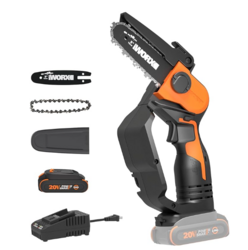 Worx 20V 5" Mini Cordless Chainsaw, 3.9 lbs, 22 ft/s Chain Speed, Power Share Battery, Upper & Hand Guard WG324 - Battery & Charger Included from SKANDA INTERNATIONAL FZ LLE