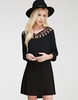Hollow Out Lace V Collar 3/4 Sleeve Mini Dress